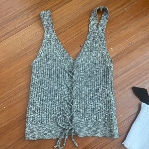 Lace up sweater tank top